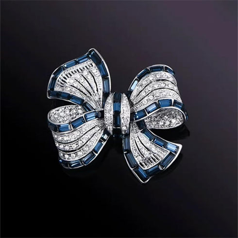 Rhinestone Bow Collar Brooch Crystal Bow Brooch Pin Vintage Blue Sparkling lapel Pin Crystal Collar Pin Ribbon Bow Brooch Badge Clothing Accessory...