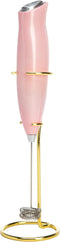 Paris Hilton Electric Handheld Milk Frother with Double Coil Head Whisk and Gold Metal Stand, Battery Powered (2 AA Batteries Required but Not Inc...