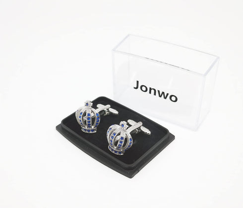 Royal Crown Blue Crystal Cuff Links for Men Lady in Gift Box Unisex Cufflinks for Business Wedding Anniversary Dress...