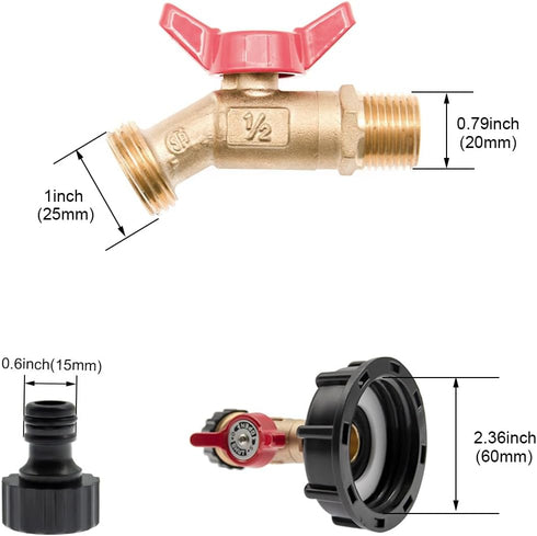 IBC Tote Adapter IBC Tote Fittings 275-330 Gallon Water Tank Adapter 2" Coarse Thread IBC Tote Valve & Lead-Free Brass Hose Faucet Valve and Garde...