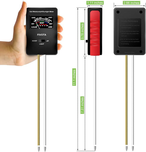 Soil pH Meter, FV03 Upgraded Large Screen Soil Moisture/Sunlight/pH Tester Backyard Soil Test kit, Reliable Gardening Soil Tool for Garden, Farm, ...