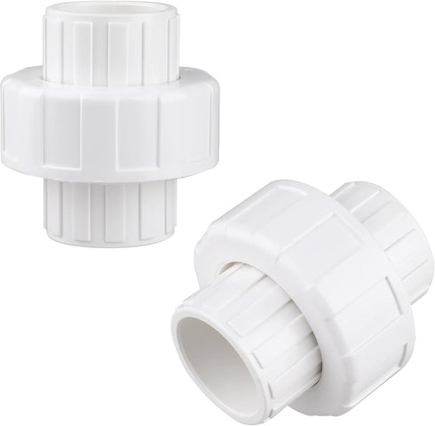 2 Pack 1/2" PVC Pipe Union Fittings PVC Adapter with EPDM O-Ring White 1/2 Inch Slip Union Coupling Adapter Schedule 40 for Irrigation, Pool & Spa...