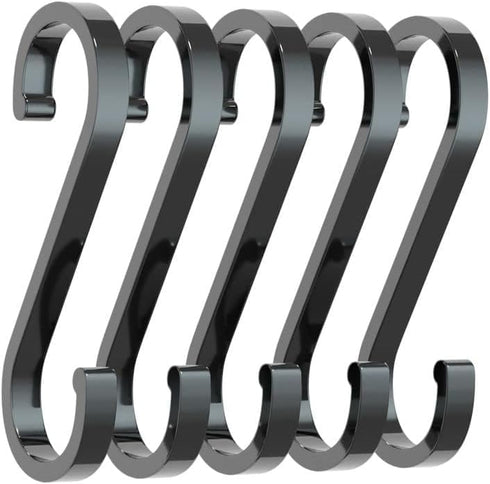 5 Pcs Black S-Shaped Hooks,Space Aluminum S Hook Multifunctional Hanging Hook Clasp Holder for Kitchen Bedroom Utility Hooks, Industrial Hooks Har...