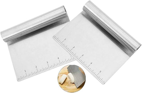 2 Pcs Stainless Steel Food Scraper and Chopper Large Griddle Spatula Kitchen Tool Gadget by ?Bench Scraper, Potato Vegetable Cake Cutting Tool wit...
