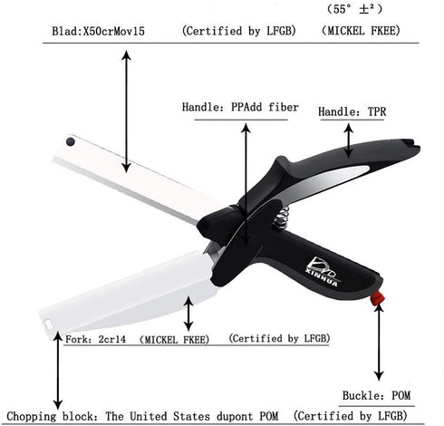 Kitchen Food Cutter Chopper Clever Kitchen Knife with Cutting Board, Clever Multipurpose Food Scissors Stainless Steel Vegetable Slicer Fruit Cutt...