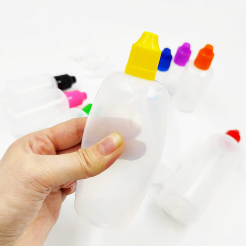 100MLx20 LDPE Plastic Dropper Bottles Empty Squeeze Liquid Eye Dripper Containers with Child Resistant Cap (Bottles + Mixing Color Caps + Tips+lab...