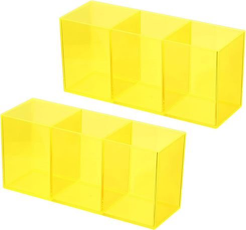 PATIKIL 3 Compartments Clear Acrylic Pen Holder, 2 Pack Pencil Holder Pen Organizer Pencil Cup Makeup Brush Holder Square for Countertop Desk, Yel...