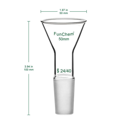 Glass Short Stem Powder Funnel with O.D. 50 mm at Top, Durable Borosilicate Glass Filter with 24/40 Inner Joint...