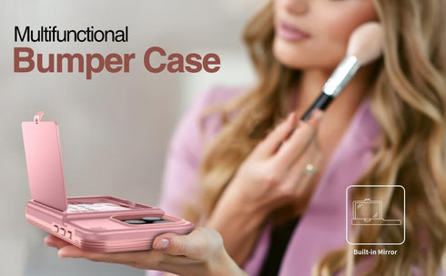 WeLoveCase for iPhone 15 Pro Wallet Case with Card Holder, Built-in Hidden Mirror, with Shockproof Heavy Duty Protection Phone Case for iPhone 15 ...