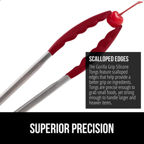 GORILLA GRIP Stainless Steel Heat Resistant Kitchen Tongs for Cooking, 9 + 12 Inch, Set of 2 BBQ Tong, Non Scratch Silicone Tip for Pan, Strong Gr...