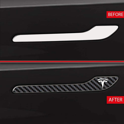 IPG for Tesla Model 3 / Model Y Door Handle Decal Sticker Wrap Kit (Set of 4) with Tesla Logo (Black Carbon Fiber)...