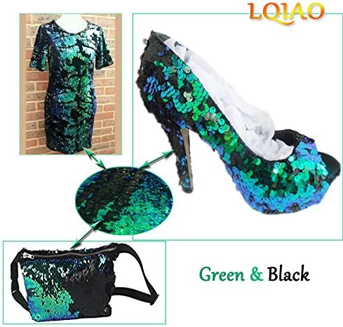 Mermaid Green Blue Black Shimmer Sequin Fabric Reversible Sequin Fabric Two Tone Flip Up Sequin Fabric by The Half Yard...