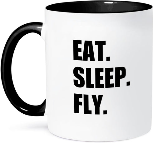 3dRose mug_180404_4 Eat Sleep Fly - fun gifts for pilots flight crew and frequent flyers - Two Tone Black Mug, 11oz...