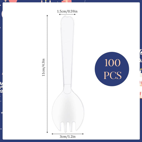 Small Disposable Spork 100PCS Individually Wrapped Forks Mini Spoons Plastic Sporks Disposable Utensils for Desserts Ice Cream for Party, Wedding,...