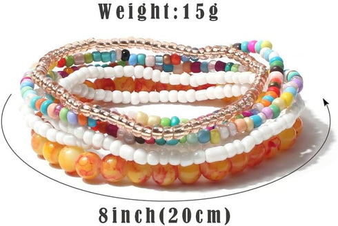 Pingyongchang Stackable Multi Layer Bohemian Bead Bracelet For Women Handmade Colorful Beads Layered Stretch Multilayer Bangles Bracelets Beach An...