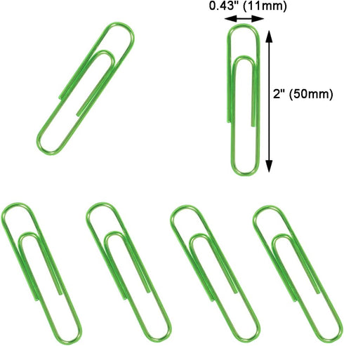 Paper Clips, 100PCS 2" Large Paper Clips(50MM), Bright Vinyl Coated Paper Clips, Sturdy and Rust-resistant, Green Jumbo Paper Clips Great for Scho...