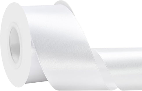 Double Face White Satin Ribbon 2 Inch X 25 Yards Polyester White Ribbons for Gift Wrapping Fabric Ribbon for Crafts Flower Bouquet Sewing Arts Wed...