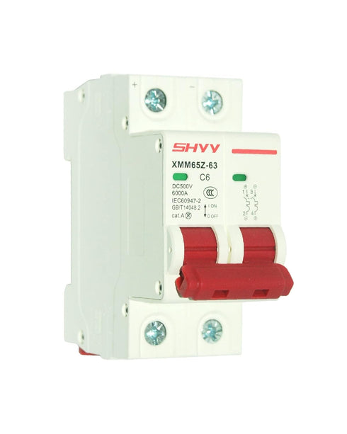 DC Miniature Circuit Breaker 6A 500V 2 Pole, DIN Rail Mount DC Circuit Breaker for Battery and Solar System, Red...
