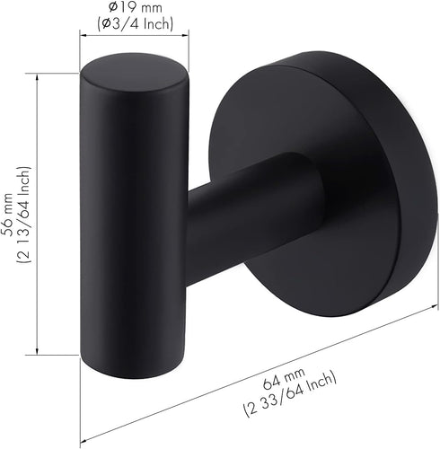 KES Bathroom Accessories Hardware Set Toilet Paper Holder and Robe Towel Hook SUS304 Stainless Steel Round Wall Mounted Matte Black, LA20BKDG-21...