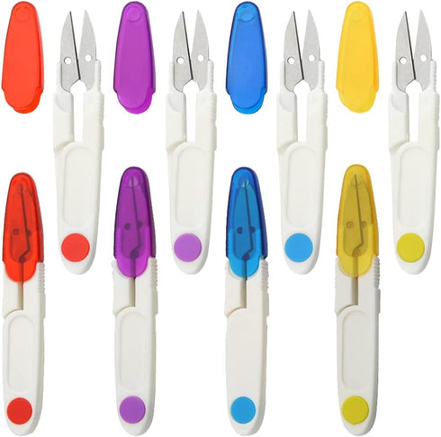 WMYCONGCONG 12 PCS U-Shaped Yarn Scissors Embroidery Thread Cutter Portable Scissors Trimming Nipper with Protective Cover for Arts Crafts Stitch ...