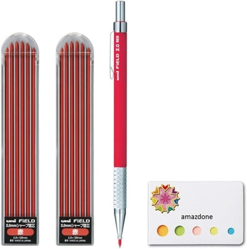 Uni Mechanical Pencil, Field, 2.0mm, Red Lead (M207001P.15) + 2 Replacement wick field set(red) and amazdone Sticky Notes...