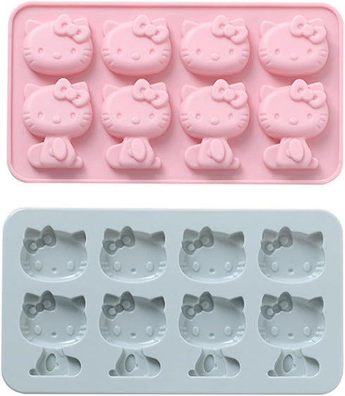 8 Cups Cute Cat Silicone Fondant Cake Mold,Hello ice mold,Kitty White Chocolate tray for Sugarcraft,Birthday Cake Decoration,Gumpaste Icing,Candy ...
