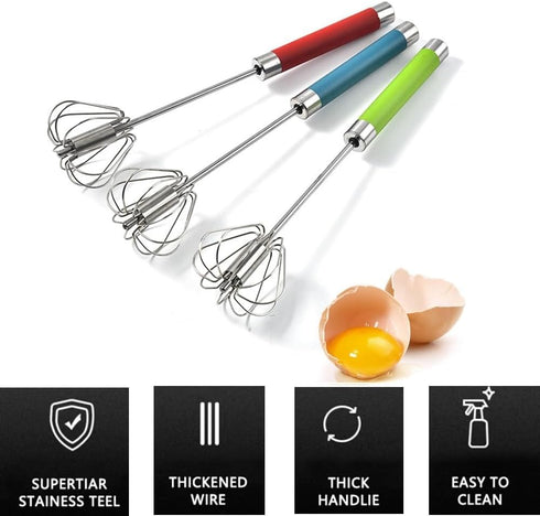 Stainless Steel Semi-Automatic Whisk Egg Whisk Hand Push Rotary Whisk Blender Semi Auto Egg Beater Hand Push Mixer Stirrer Egg Scrambler for Blend...