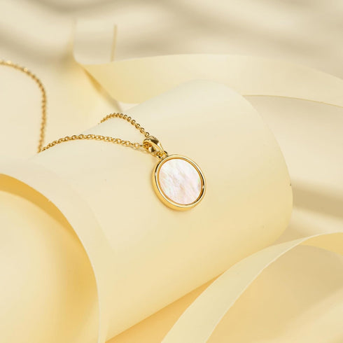 Round Gold Necklace for Women, Dainty 14K Gold Plated Black Small Circle Pendant White Mother of Pearl Choker Necklace Cute Fashion Necklace Trend...