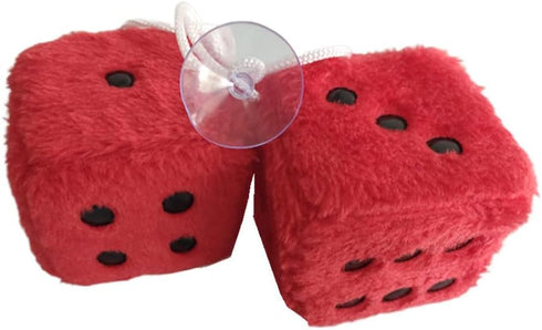 1 Pair Retro Dots Fuzzy Dice Car Mirror Hanging with Suction, Cubic Square Plush Dice Auto Rearview Mirror Dice for Car Ornament Decoration (Red)...