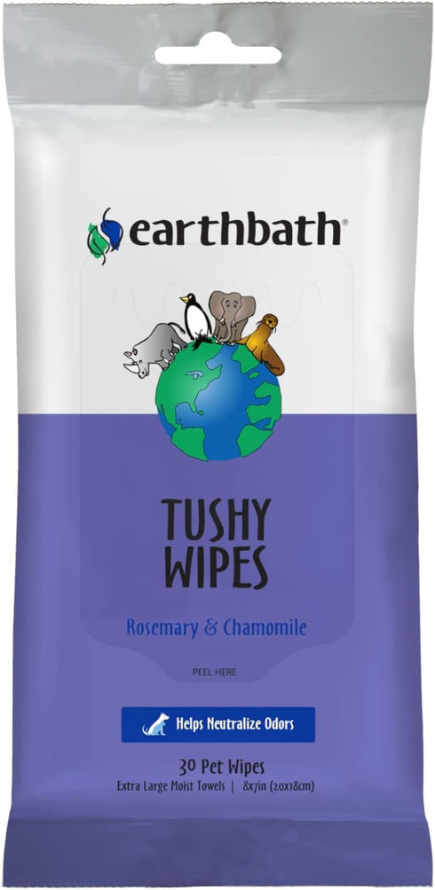 earthbath, Rosemary & Chamomile Tushy Wipes - Dog Wipes for Paws and Butt, Best Pet Wipes for Dogs & Cats, Made in USA, Cruelty-Free Dog Cleaning ...