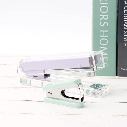 Clear Acrylic Stapler Mint Green Desktop Staple Remover Tool for Standard 24/6 or 26/6 Staples, Acrylic Office Desk Accessories for Women (Mint Gr...