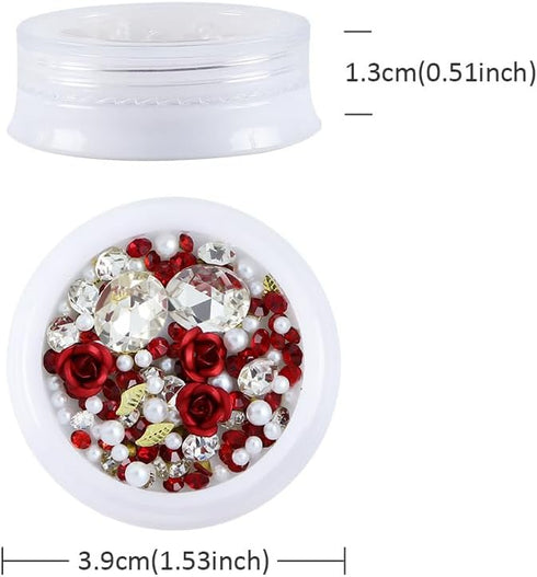 2 Boxes Flower Nail Charms 3D Rose Metal Acrylic Floral Nail Art Rhinestones with Pearls Red Rose Metal Flower Shiny Nail Gems Diamonds Nail Jewel...