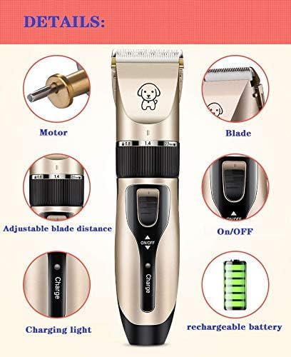 Dog Grooming Kit Pet Shaver Clippers Low Noise Rechargeable Cordless Electric Quiet Hair Clippers Set for Dogs Cats Pet...