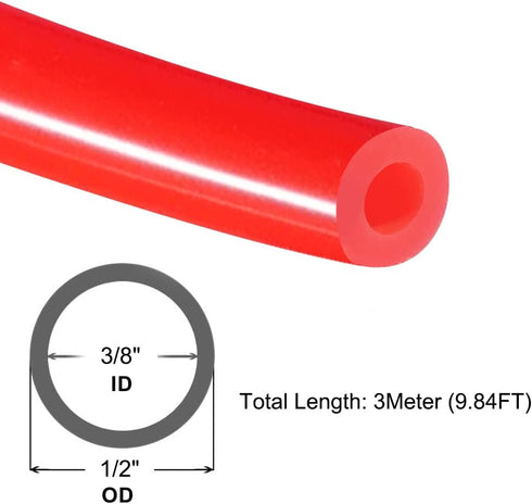 QuQuyi 3/8" (9mm) ID x 1/2" OD Silicone Vacuum Tubing Hose Red High Temperature Food Grade Pure Silicon Tube Air Hose Water Pipe for Pump Transfer...