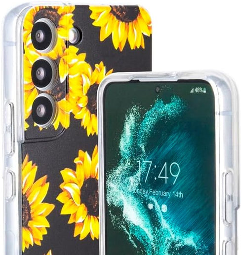 Phone Case Compatible with Galaxy S22 Case,Black Sunflower Pattern Cute Floral Case Soft TPU Back Cover for Samsung Galaxy S22 6.1 Inch...