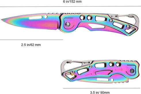 2 Pack Pocket Knife (Multicolored Titanium) with Key Ring Easy To Everyday Carry, Folding Knife Self-Defense...