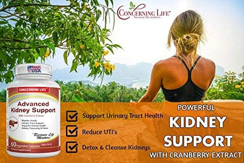 CONCERNING LIFE Kidney Cleanse UTI Support Supplement - Kidney Support Formula Detox - Cranberry Extract, Stinging Nettle Root Helps Healthy Kidne...