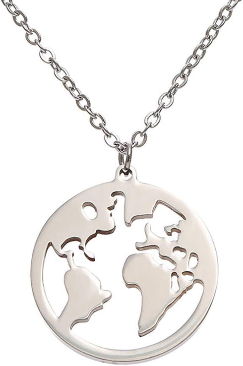 Vintage Round Origami World Map Necklace Women Geometric Earth Globe Map Necklace Circle Pendants Choker Jewelry 18"...