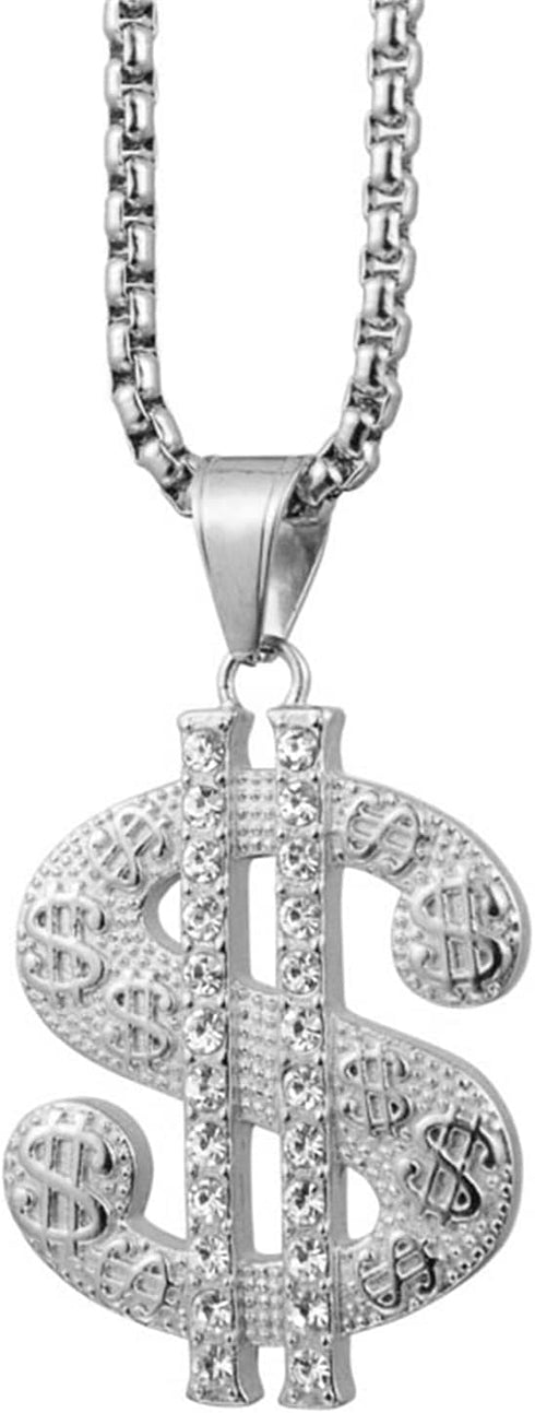 Crystal Dollar Sign Pendant Necklace for Men Women Trendy Dainty 18K Gold Plated Stainless Steel Hip Hop Chain Money Sign Charm Necklace Iced Out ...