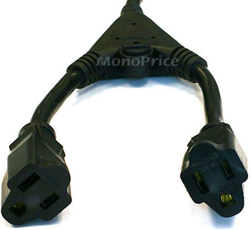 Monoprice 3-Prong Power Cord Splitter Cable - NEMA 5-15P to 2X NEMA 5-15R, 16AWG, 13 Amps, 1625 Watts, 125 Volts, 1.2 Feet, Black...