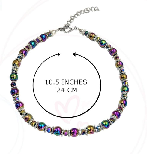Rainbow Anklet Bracelet Hue Twisted Hematite and Round Artisan Beaded Anklet with Extension Handmade Hypoallergenic Beach Gala Wedding Style Jewel...