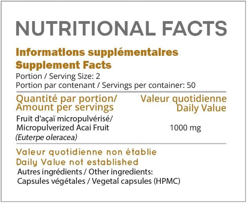 Amazon Andes Acai/Açai Berry Capsules (Euterpe oleracea) – Rich Source of antioxidant, Vitamin C & Fibers - Support Immune System - Gluten Free, N...