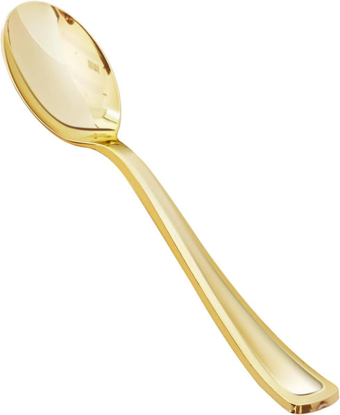 50 Pack 6.9 Inch Gold Plastic Spoons, Heavy Duty Plastic Silverware, Heavyweight Gold Disposable Spoons, Disposable Serving Utensils for Catering,...