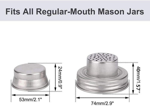 Mason Jar Shaker Lids, 2-Pack, Stainless Steel, Silver, Compact, Screw Top, Dishwasher Safe...