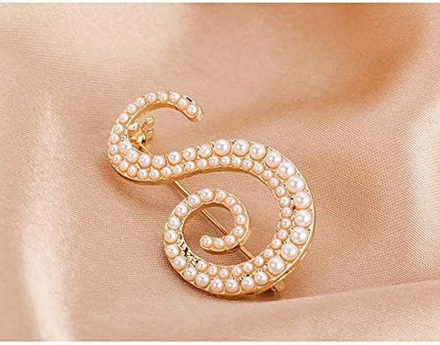 Gold Simulated Pearl Initial Letter Alphabet Brooches Pin Women Gifts Jewelry...