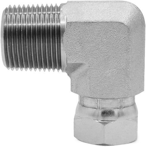 1501-12-08 Hydraulic Hose Adapter Fitting 3/4" Male (3/4"-14NPTF) × 1/2" Female (1/2"-14NPSM) Swivel 90° Elbow SAE Pipe Joints Tube Connector Carb...