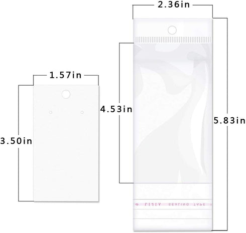 Paper & Plastic Jewelry Earrings Display Cards Rectangle White W/Self-Seal Bags - Blank for You to Customize - 100 Sets…...