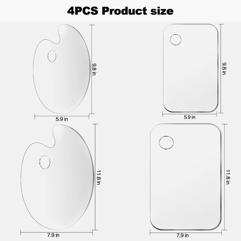 4PCS Paint Pallet Clear Premium Acrylic Paint Palette, Easy Clean Transparent Non-Stick Acrylic Pallet, for Oil Watercolor DIY Craft Paint Tray Pa...