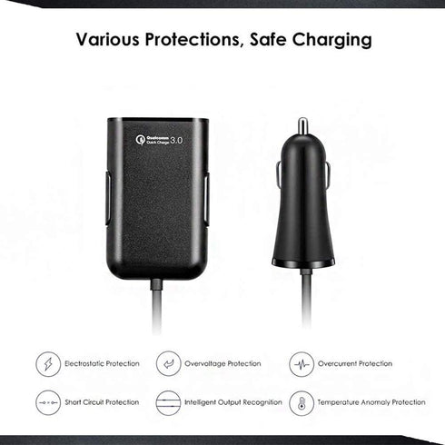 QC 3.0 Quick Charge USB Car Charger Compatible with Android iOS Smartphones USB Device Front/Back Seat Cigarette Lighter Chargers 5.6Ft Extension ...