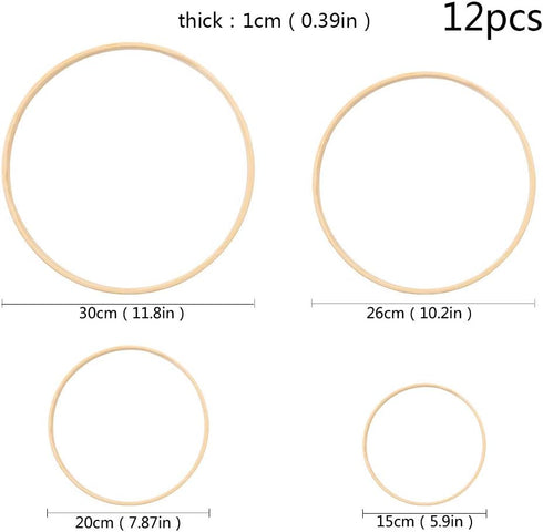 12pcs Wooden Bamboo Floral Hoop Wreath Macrame Craft Dream Catcher Hoops Rings for DIY Weddding Wreath Decor, Macrame Dreamcatcher, Wall Hanging C...